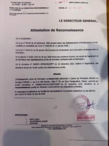 Attestation de Reconnaissance Officielle CEFAS